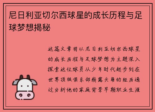 尼日利亚切尔西球星的成长历程与足球梦想揭秘
